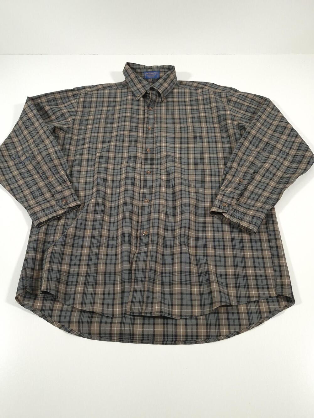 Sir Pendleton Shirt Mens M Gray Plaid 100% Wool Long Sleeve Button Down Casual